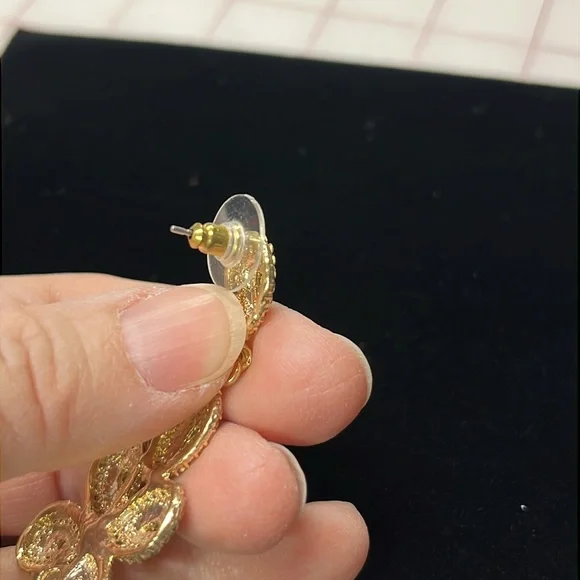 RHINESTONE/GOLD EVENING 3" Drop Glamour Party Wedding Pierced Cocktail Earrings - Picture 11 of 11